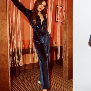 SOLD Blue Velour Zipup Wideleg Onesie